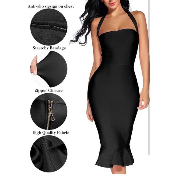 New Halter Fishtail Bandage Bodycon Dress Party L - Picture 3 of 5